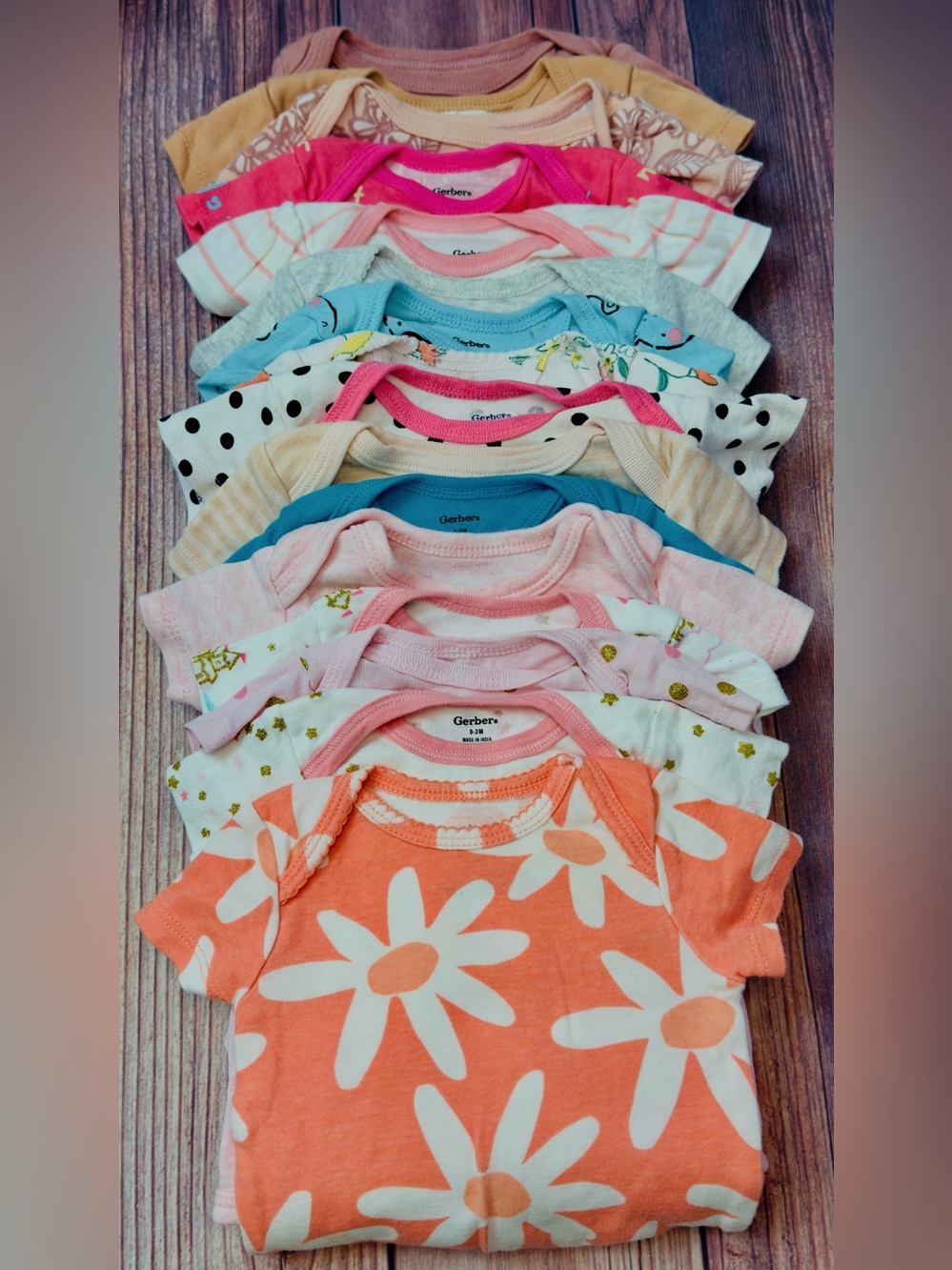 16 pieces  baby Short Sleeve Onesie Stack - Coral, Pink, Blue, White